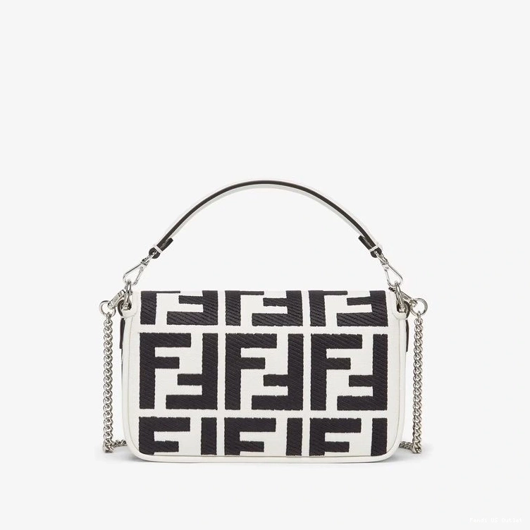 Affordable HOT Motif Bag Black FF Baguette Fendi White Canvas Mini In 0726